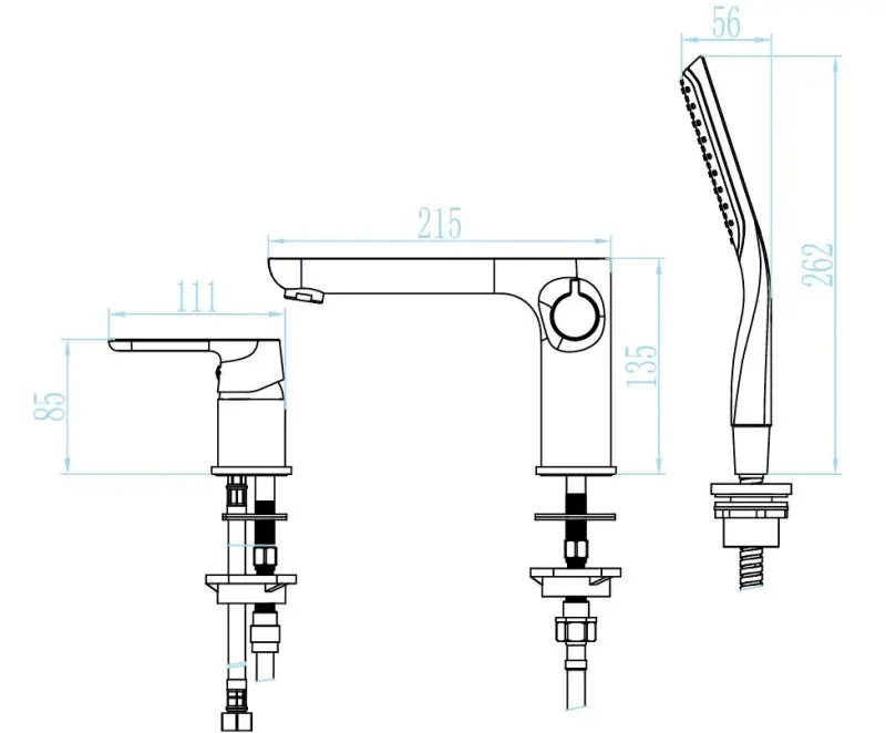 Aquadesign Tours 3-gats Badkraan voor Badrandmontage mat zwart
