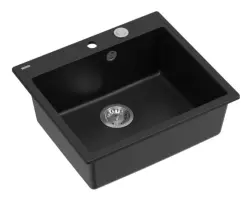 Quadri Sheffield zwarte granieten vlakbouw spoelbak 57x50cm met kraangatbank 1208956075