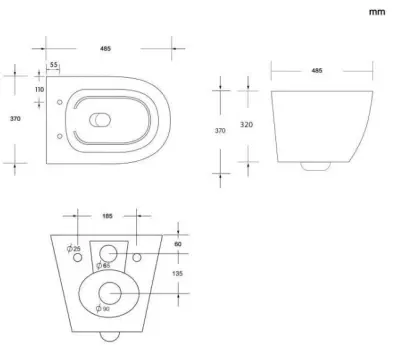 Flavio Chieva rimless verkorte wandtoilet mat zwart incl. softclose zitting en quickrelease 1208956209