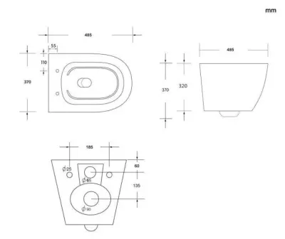 Flavio Vasto rimless verkorte wandtoilet mat zwart incl. softclose zitting en quickrelease 1208956219