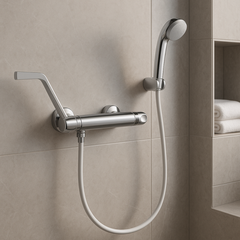 PB Clinic mindervaliden douchethermostaat met lange hendel chroom  met knijphanddouche 1208956282