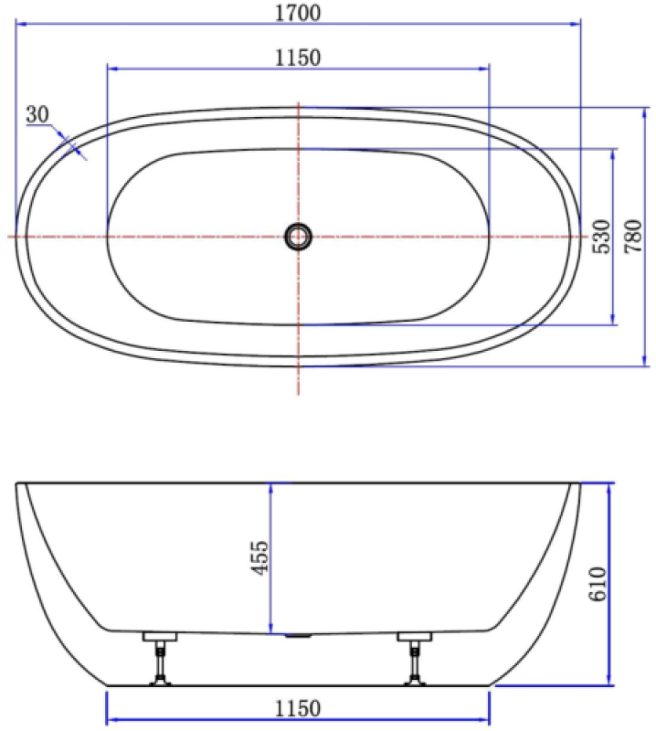Design Bath vrijstaand ligbad 170x78cm acryl mat wit 1208956412