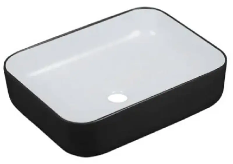 Aquadesign Wash you rechthoekige opbouw waskom keramiek wit met mat zwarte buitenkant 50x40 cm breed 1208956646