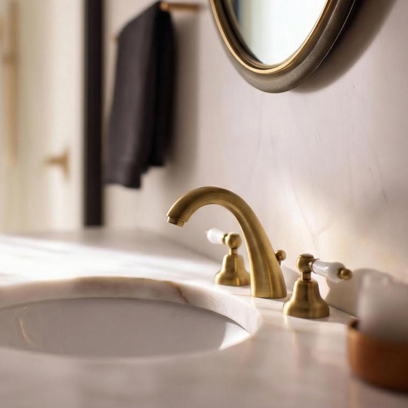 PB klassieke kraan 3 gats hoge wastafelkraan Witte hendels Brons 1208956910