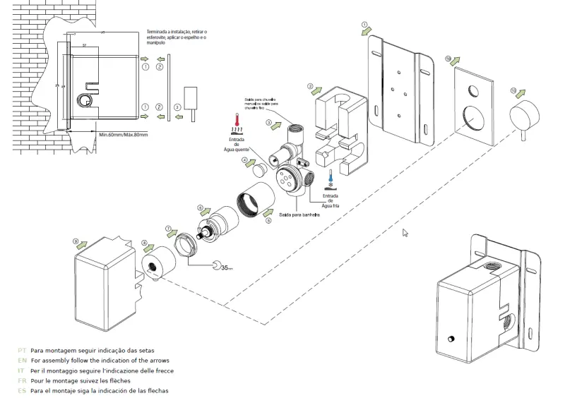 Waterevolution Flow inbouw doucheset chroom met thermostaat regendouche en handdouche 1208957343
