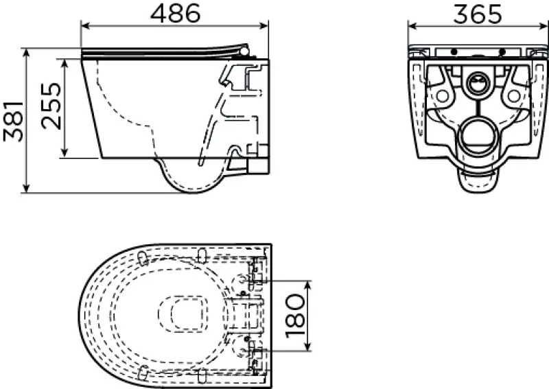 Clou InBe 1 wandtoilet met toiletzitting versie 48 cm mat wit