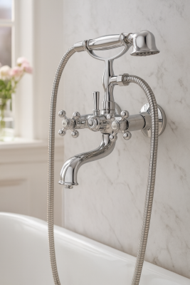 AquaTrimo Vivaldi klassieke opbouw badkraan met sterknoppen Chroom inclusief handdouche 43VV7372CM
