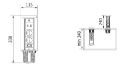 Indux Lift verzinkbare randaarde zwart keuken stopcontact in werkblad met verlichting, 2 x USB en draadloos opladen 1208957401
