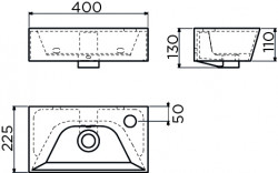 Clou InBe 6 fontein met kraangat zonder plug wit keramiek technische tekening