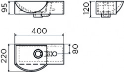 Clou InBe 8 fontein met kraangat zonder plug wit keramiek technische tekening