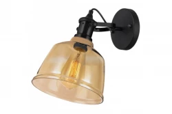 Decor Muscari II wandlamp amber kleurig glas in metallic uitvoering en zwarte lamphouder 3640