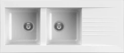OUTLET Ausmann Fibre dubbele witte kunststof spoelbak omkeerbaar met afdruip opbouw 116x50 cm 1208956794