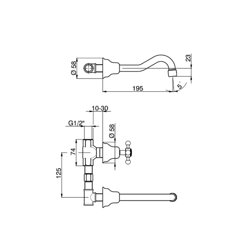 Huber Victorian 3 gats wastafelkraan Chroom VT00351021
