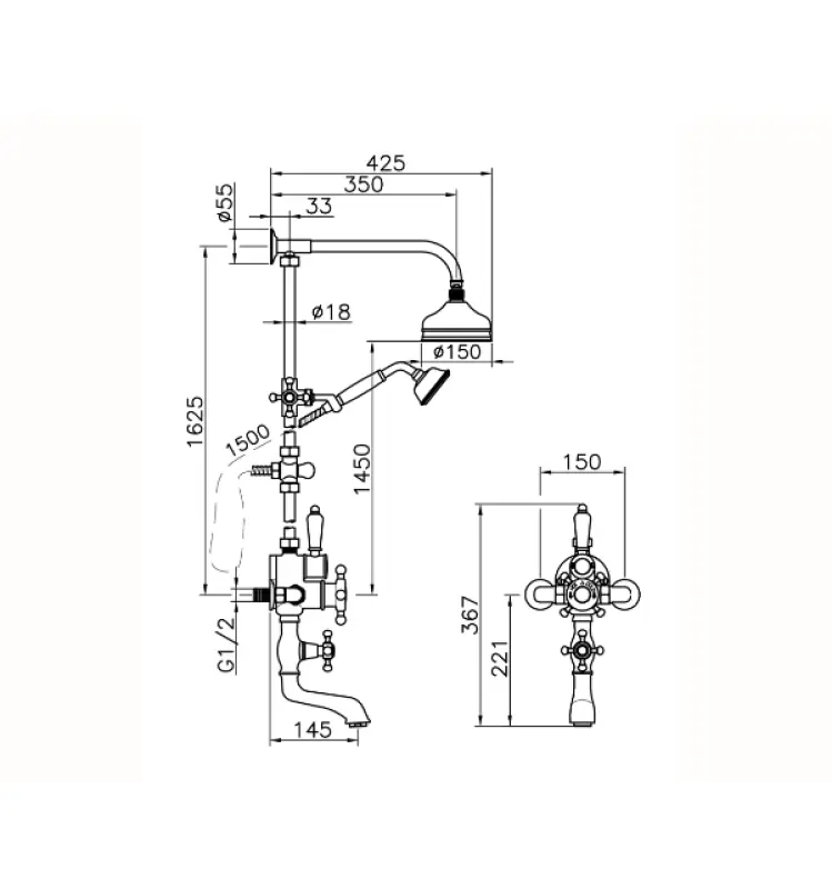 Huber Victorian Thermostatische Bad/Doucheset RVS 592.VT01H.AC
