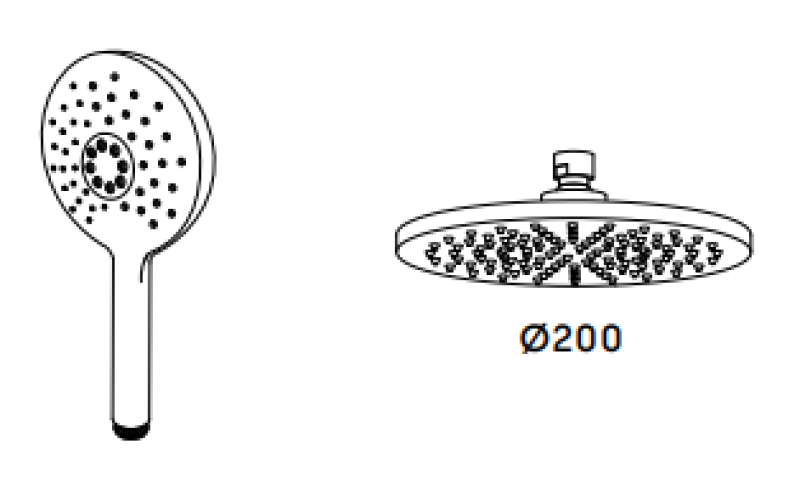 Waterevolution Flow thermostatische douchecombinatie met regendouche mat zwart 200mm rond T141TNRPR