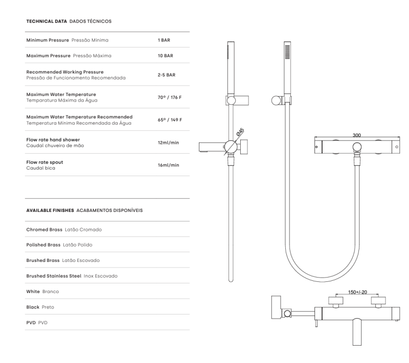 Waterevolution Flow thermostatische twee-weg douchemengkraan met handdouche wit T130TNBR
