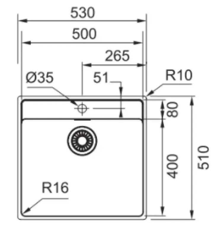 OUTLET Schadebak! Franke Maris MRX 210.50 spoelbak met kraangatbank vlakinbouw 53x51cm 1208968062