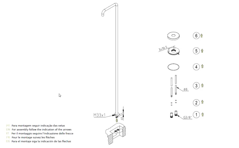 Waterevolution Flow zwembad douche douchezuil enkel koud water gun metal geborsteld T145GME