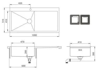OUTLET SCHADE BAK Ausmann Oder Blue grote rvs spoelbak 100x51cm vlakbouw en opbouw met afdruipgedeelte 1208969928 OUTLET