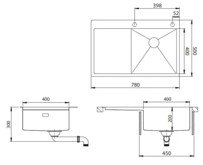 OUTLET DEUK Ausmann Turt gouden spoelbak met afdruipgedeelte links 780x500mm opbouw en vlakbouw 1208956942
