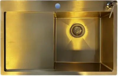 OUTLET DEUK Ausmann Turt gouden spoelbak met afdruipgedeelte links 780x500mm opbouw en vlakbouw 1208956942