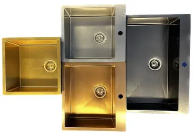 OUTLET DEUK Ausmann Turt gouden spoelbak met afdruipgedeelte links 780x500mm opbouw en vlakbouw 1208956942