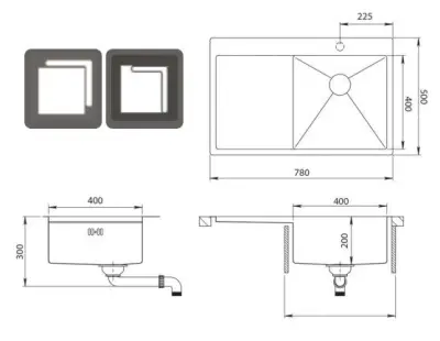 OUTLET Schade bak!! Ausmann Oder Blue rvs spoelbak 78x50cm vlakbouw en opbouw met afdruipgedeelte 1208970000