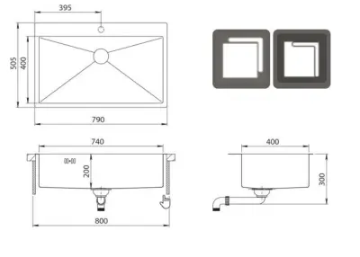 OUTLET Schade bak! Ausmann Oder Blue grote rvs spoelbak 79x50cm vlakbouw en opbouw met kraangatbank 1208970792