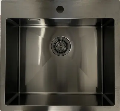 OUTLET  SCHADE bak Ausmann Weser RVS spoelbak antraciet kleur PVD Gun Metal 55x51 met kraangat onderbouw vlakbouw en opbouw