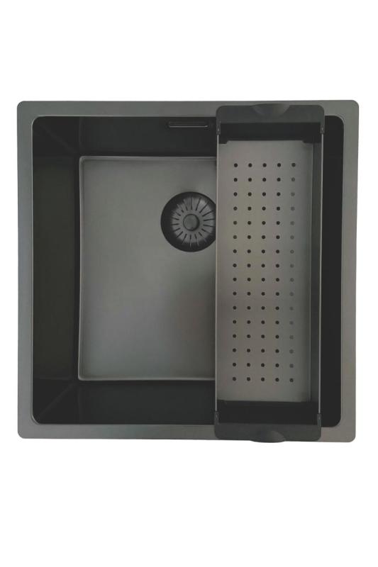 OUTLET Bekrast Pure.Sink Prestige spoelbak 40x40cm PVD Gun Metal 10mm radius onderbouw, vlakbouw, opbouw PPG4040-61