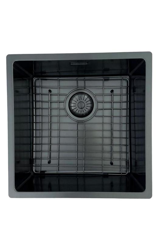 OUTLET Bekrast Pure.Sink Prestige spoelbak 40x40cm PVD Gun Metal 10mm radius onderbouw, vlakbouw, opbouw PPG4040-61