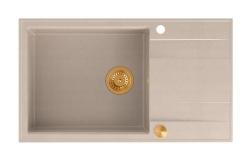 Quadri Luton pearl beige granieten grote opbouw spoelbak met afdruipvlak omkeerbaar 86x50cm met koperen plug 1208971773