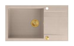 Quadri Luton pearl beige granieten grote opbouw spoelbak met afdruipvlak omkeerbaar 86x50cm met gouden plug 1208971774