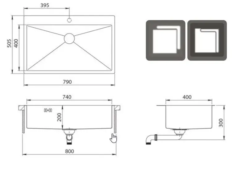 OUTLET BESCHADIGD Ausmann Oder Blue grote rvs spoelbak 79x50cm vlakbouw en opbouw met kraangatbank 1208971784