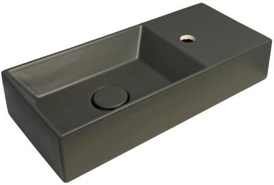 OUTLET Flavio Murano keramisch fontein antraciet wasbakje 55x25 cm met kraangat rechts met plug in zelfde kleur
