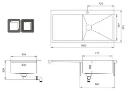 OUTLET SCHADE Ausmann Oder Blue grote rvs spoelbak 100x51cm vlakbouw en opbouw met afdruipgedeelte 1208957123