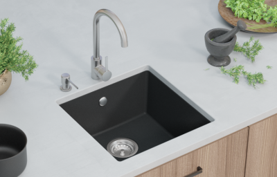 OUTLET GraniteMy Universal Granieten Grijs, donker Spoelbak 40x40 cm  Onderbouw met RVS Plug 1208971810