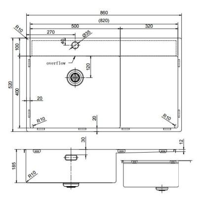 OUTLET Licht Beschadigd Pure.Sink Exclusivo RVS spoelbak met afdruipgedeelte 86x52 cm Tapwing links PEX5086LT-02