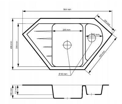 OUTLET LICHT BESCHADIGD Graniteland Amiata Granieten Zwart Hoekspoelbak opbouw 965x496mm met RVS Plug 1208971820