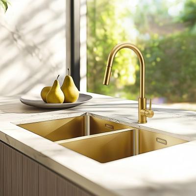 Licht bekrast Pure.Sink Elite Steel Stream-S keukenkraan PVD geborsteld goud met uittrekbare uitloop 1208971857