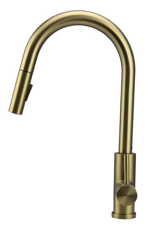 Licht bekrast Pure.Sink Elite Steel Stream-S keukenkraan PVD geborsteld goud met uittrekbare uitloop 1208971857