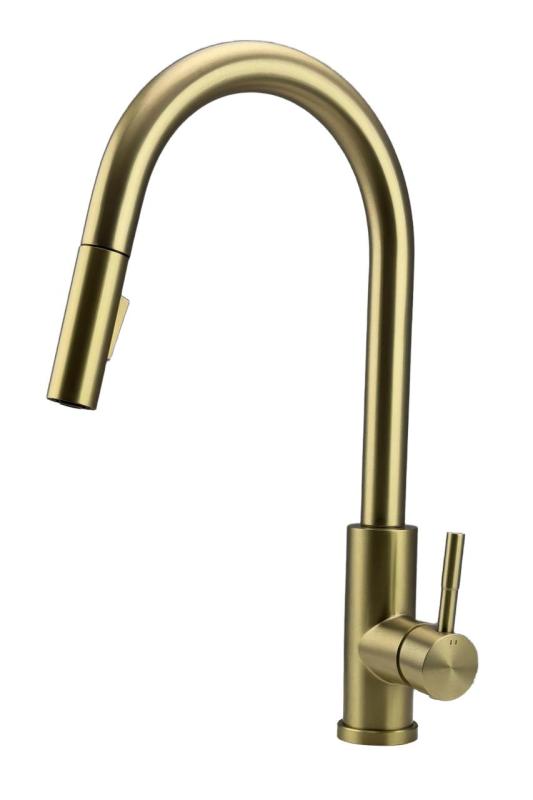 Licht bekrast Pure.Sink Elite Steel Stream-S keukenkraan PVD geborsteld goud met uittrekbare uitloop 1208971857