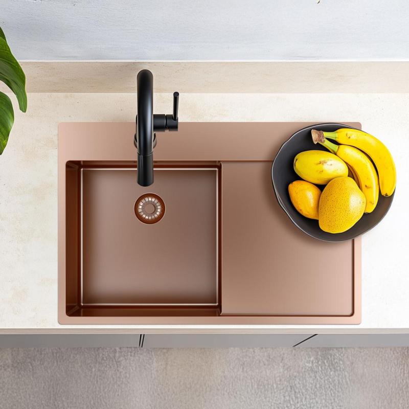 OUTLET Kleine deukjes Pure.Sink Exclusivo Koperen spoelbak met afdruipgedeelte 78x52 cm Tapwing rechts 1208971866