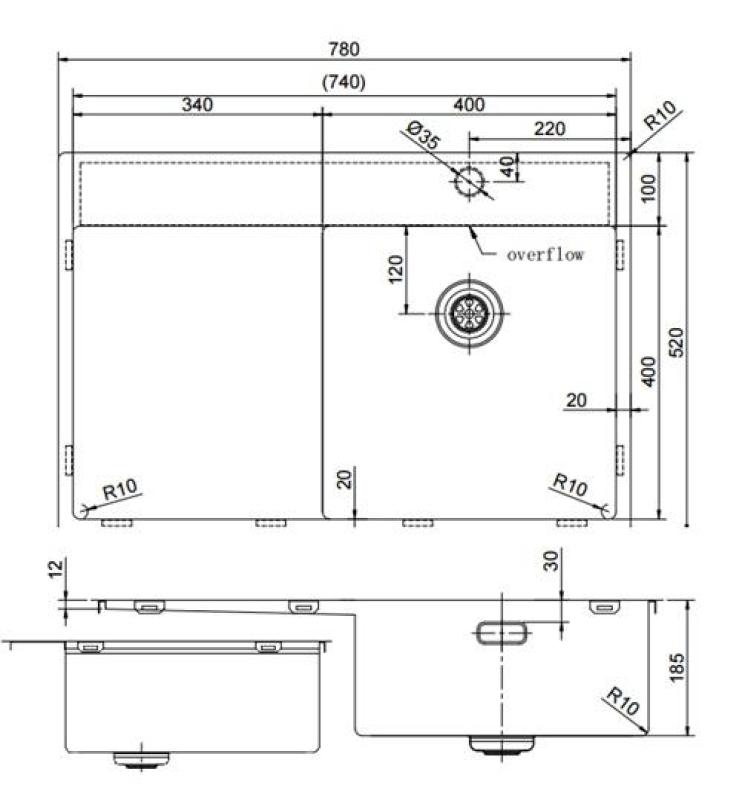 OUTLET Kleine deukjes Pure.Sink Exclusivo Koperen spoelbak met afdruipgedeelte 78x52 cm Tapwing rechts 1208971866