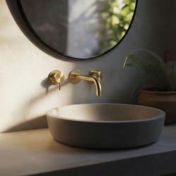 Waterevolution Flow 3-gats Inbouw Wastafelkraan PVD Witte Goud met uitloop 15 cm T1163FWGE-15