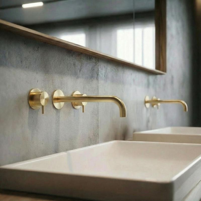 Waterevolution Flow 3-gats Inbouw Wastafelkraan PVD Witte Goud met uitloop 21 cm T1163FWGE-21