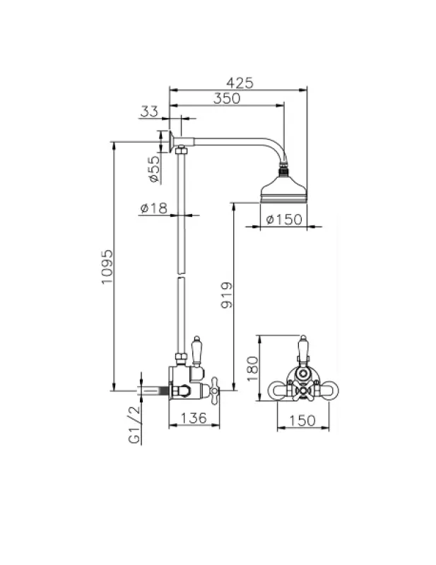 Huber Croisette Doucheset 15cm Chroom 591.CS01H.CR