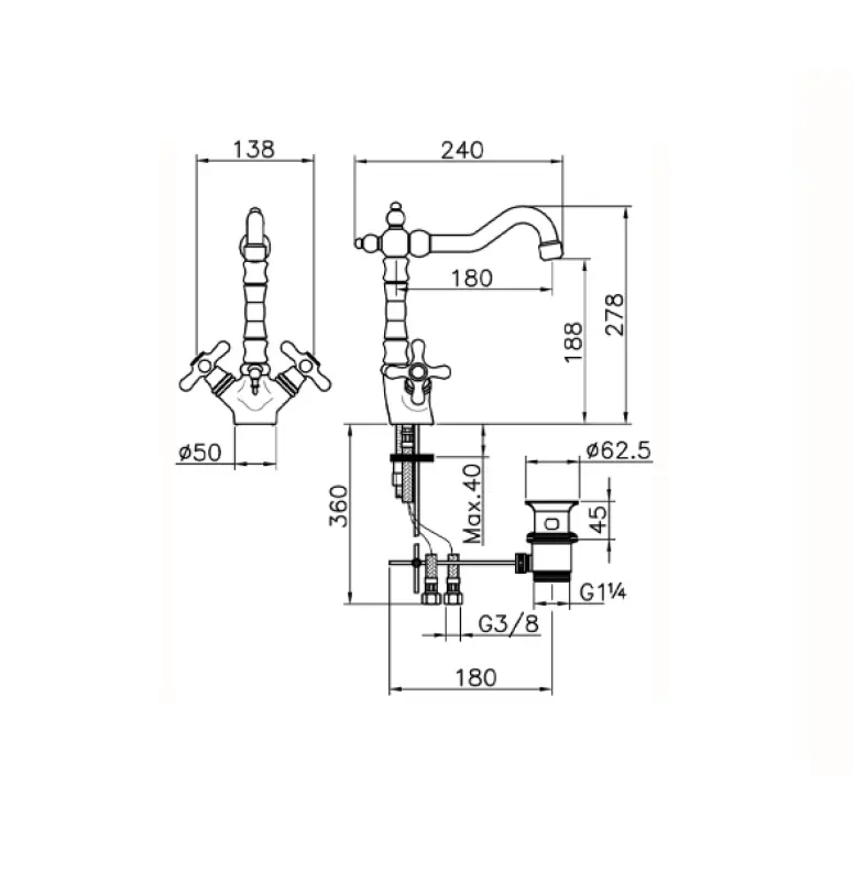 Huber Croisette Wastafelmengkraan Chroom CS00052021