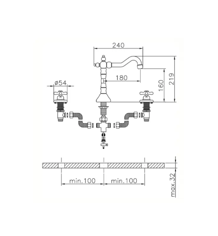 Huber Croisette 3-gats Wastafelmengkraan Chroom CS00106021