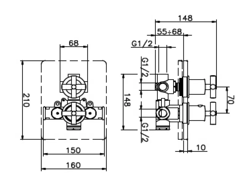 Huber Suite Inbouw Thermostaatkraan 3-weg omsteller 367Q01HCR
